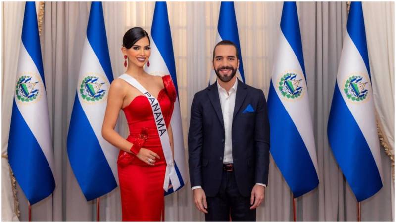 Natasha Vargas, Miss Panamá 2023, junto al presidente Bukele