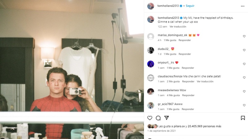 Tom Holland en Instagram
