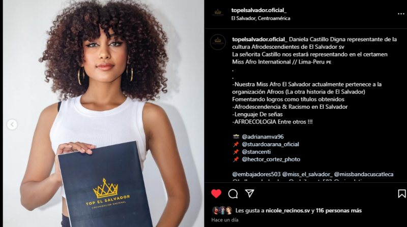 Daniela Castillo representará al país en Miss Afro International.