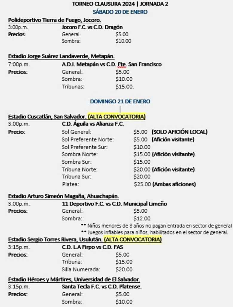 programacion agenda calendario futbol clausura 2024 lmf primera division el salvador