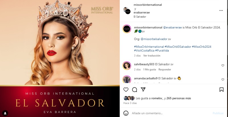 Eva Barrera representará a El Salvador en Miss Orb International. Foto: imagen de carácter ilustrativo y no comercial/https://www.instagram.com/p/CzFVSg6rGa6/?img_index=1