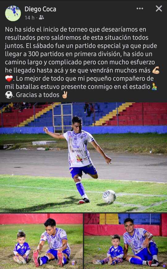 Diego Coca 300 Partidos Primera Division post FB