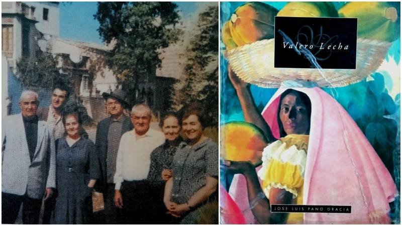 Valero Lecha con familia en Alcorisa y libro sobre el pintor de José Luis Pano