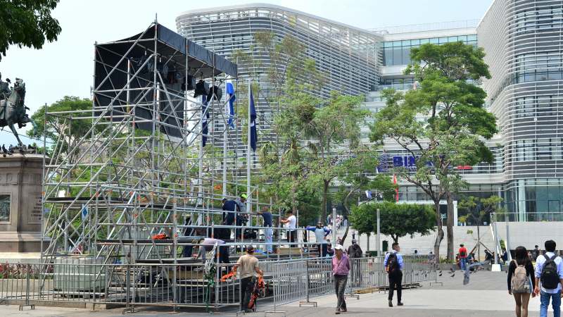 Preparativos para toma de posesin en el centro historico de San Salvador