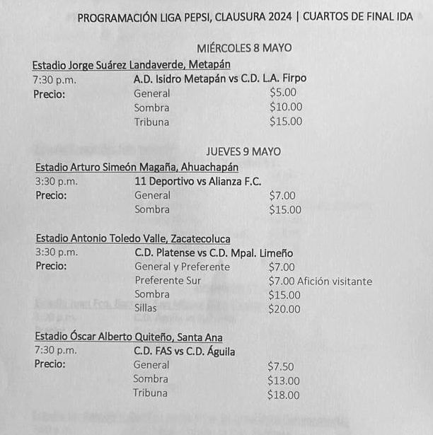 ida cuartos final futbol el salvador liga mayor lmf primera division torneo clausura 2024 01