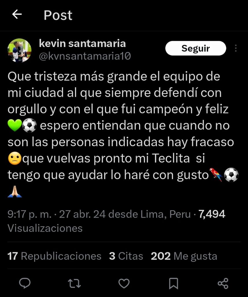 kevin santamaria futbol el salvador comerciantes unidos liga 1 peru regreso probable