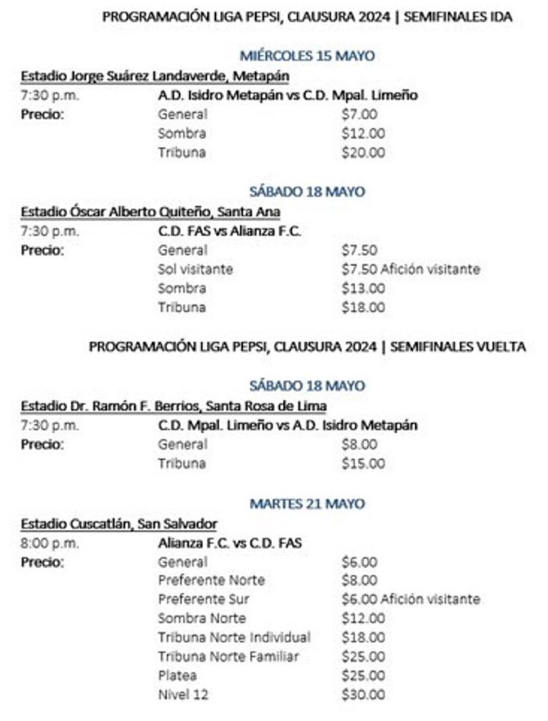 lmf primera division el salvador futbol semifinales clausura 2024