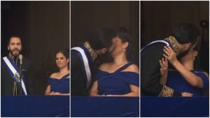 Besos de Bukele a su esposa en toma de posesión