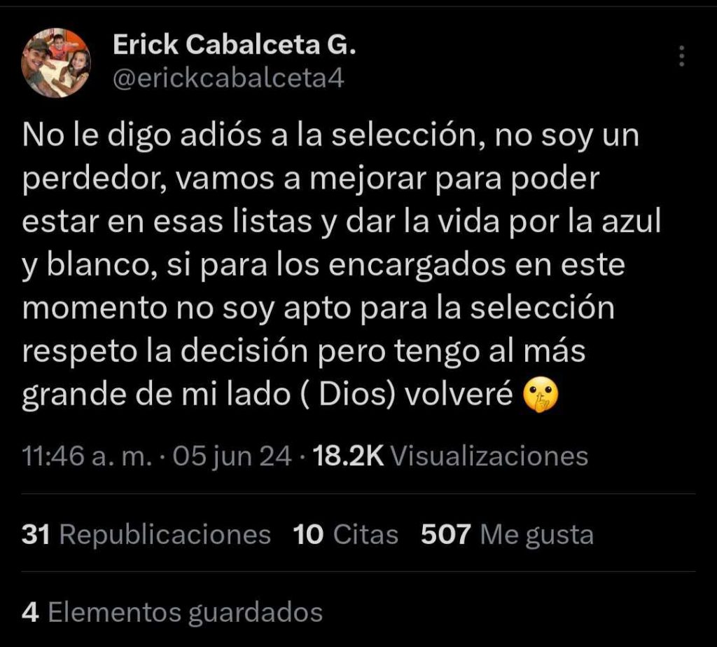 Erick Cabalceta publicacion X Selecta