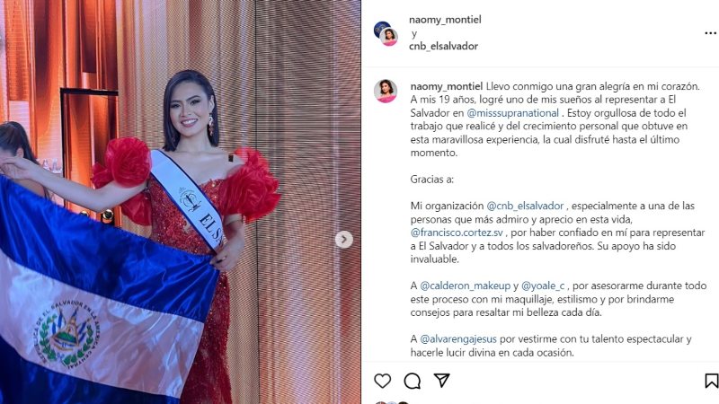 Salvadoreña Naomy Montiel en Miss Supranational 2024