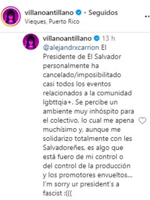 Post de la rapera Villano Antillano