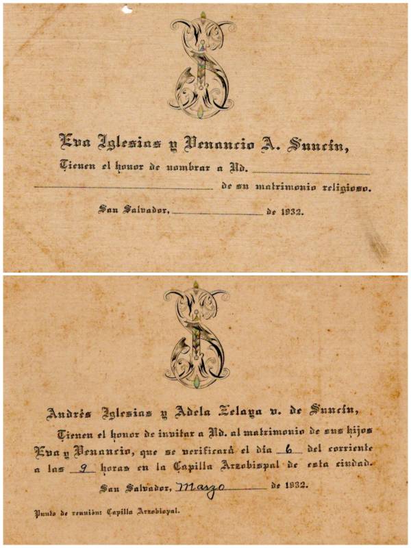 Invitaciones a la boda Suncín Iglesias en 1932