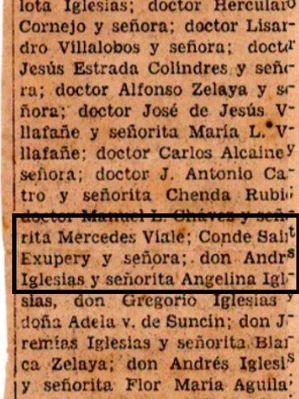 Nota social de la boda Suncin Iglesias de 1932