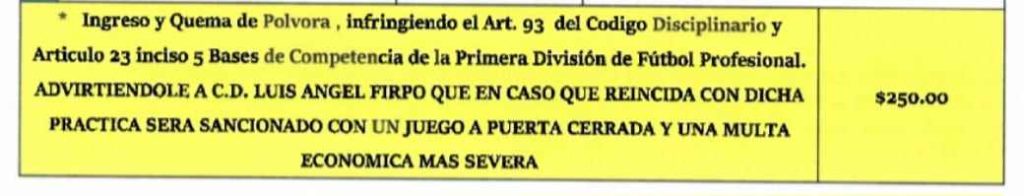 Sancion Firpo quema polvora Comision Disciplinaria