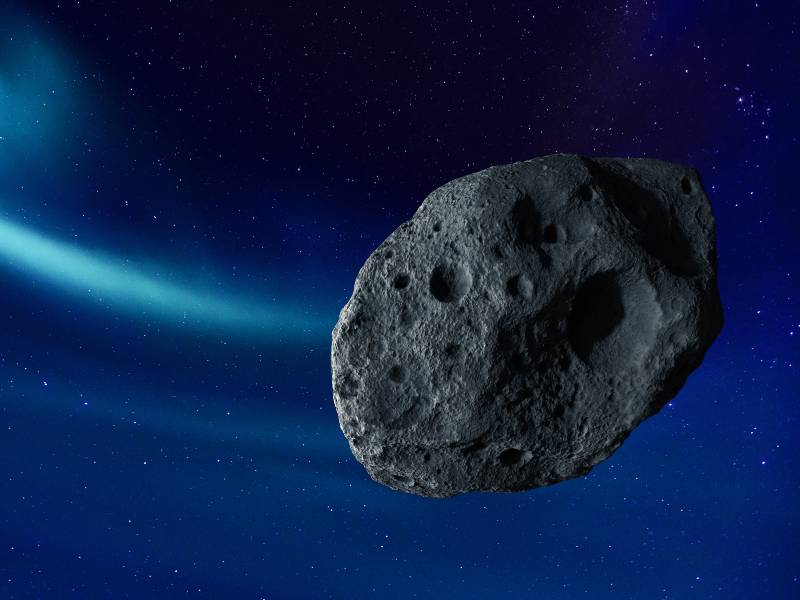 Ilustración de un asteroide en el espacio profundo