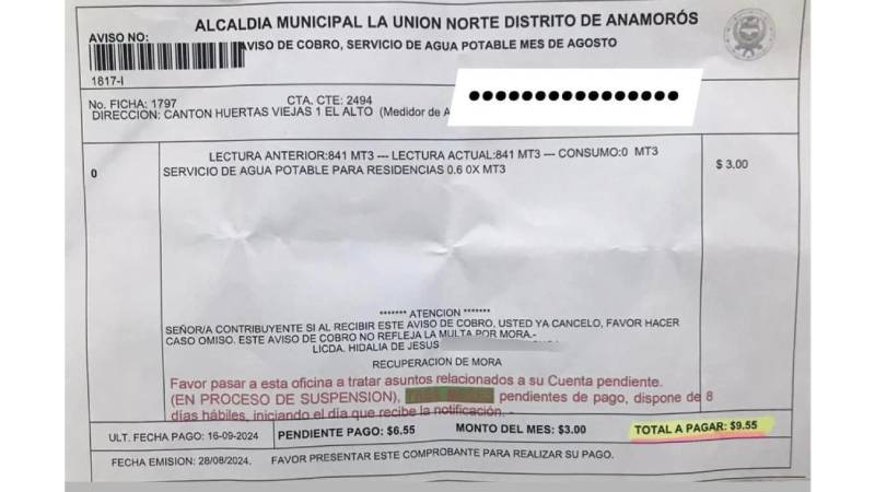 falta de agua en caserío El Alto, cantón Huertas Viejas