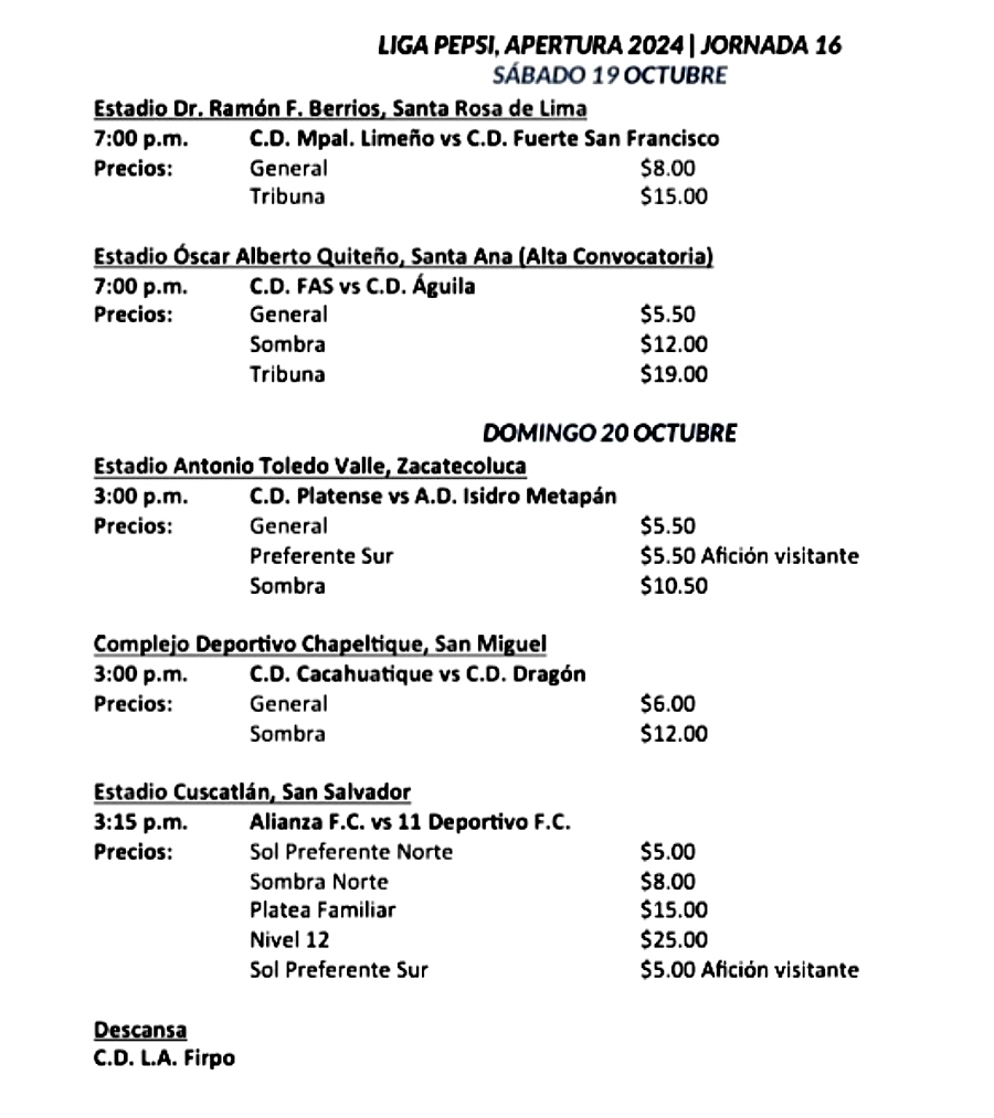 jornada fecha 16 liga mayor futbol juegos partidos lmf primera division apertura 2024 0
