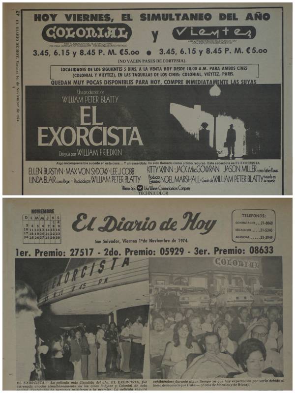 Estreno de El Exorcista en El Salvador en 1974