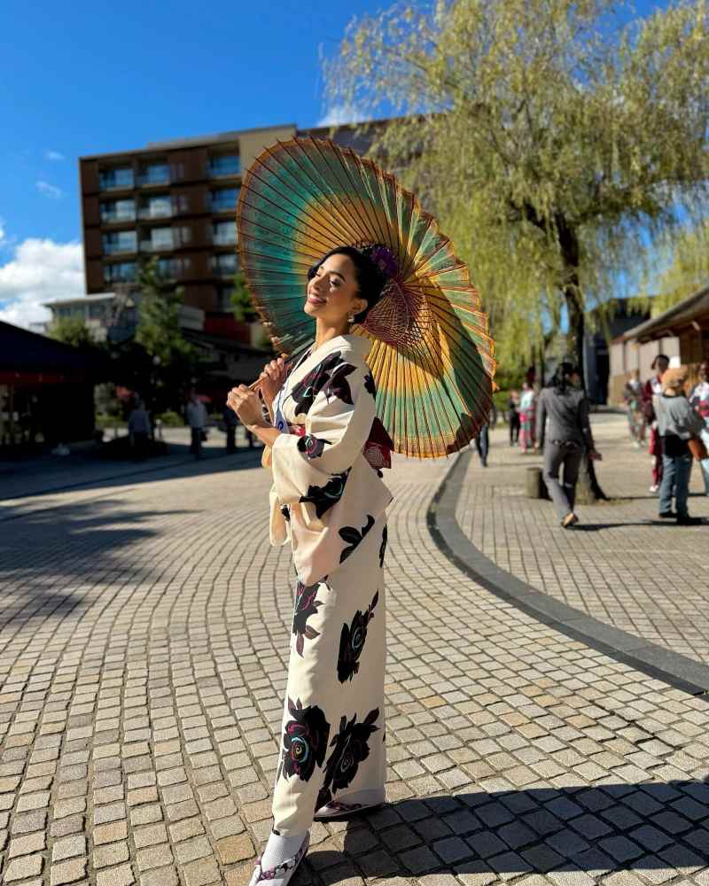 Luciana Martínez con un kimono en Miss Internacional