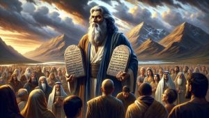 Ilustración de Moisés con los 10 mandamientos