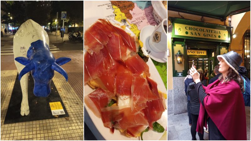 1. Las vacas repartidas por Madrid son parte de una campaña de sostenibilidad medioambiental. 2. Los huevos rotos son un tradicional platillo que se puede disfrutar a toda hora. 3. Una parada de rigor está en la Chocolatería San Ginés; disfrutarás de un chocolate muy diferente.
