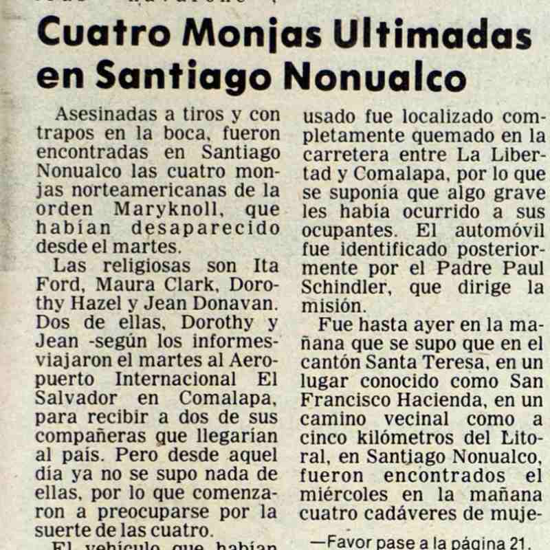 religiosas norteamericanas 1980 orden maryknoll conflicto armado