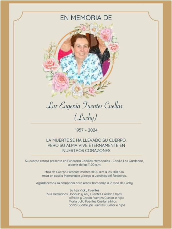 Servicio Funerario en memoria de Luchy Fuentes