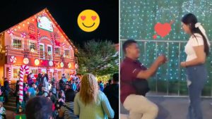 Joven le pide matrimonio a novia en la Villa Navideña de San Salvador