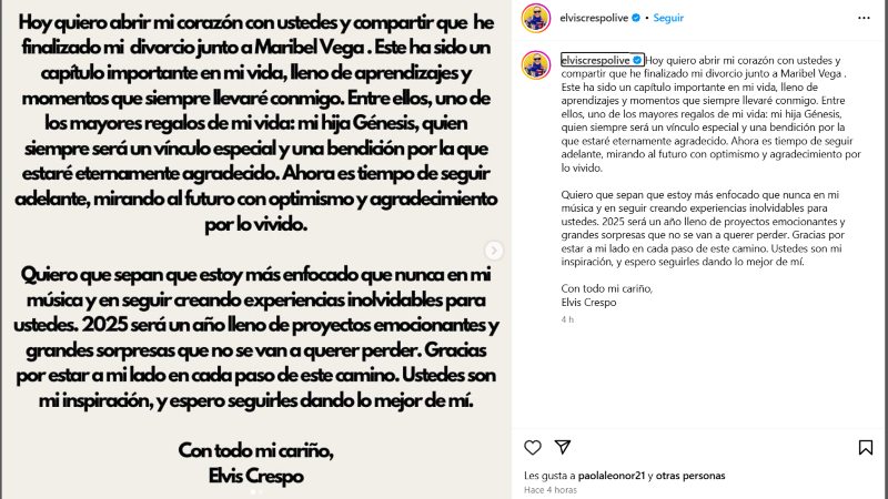 Elvis Crespo hizo el anuncio hace un par de horas. 