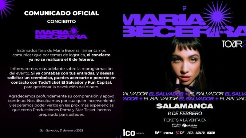 Comunicado de suspensión del concierto de María Becerra