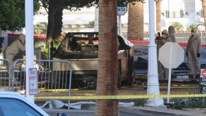 Explosion de un vehiculo Tesla Cybertruck en Las Vegas, Estados Unidos.