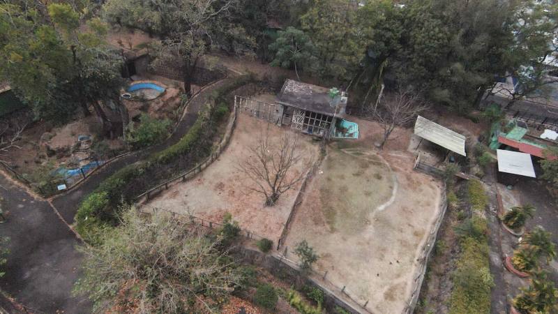 Vista área de los corraels del ex Parque Zoológico Nacional. El recinto, en el barrio San Jacinto, fue clausurado por el Gobierno en mayo de 2022. Foto EDH/Damaris Girón