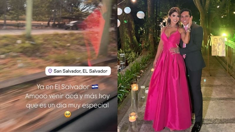 Kimberly Flores y Edwin Luna en la boda de Andrea Mariona