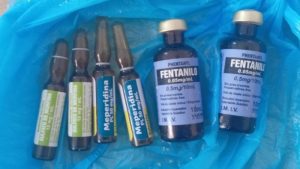 Fentanilo, morfina y meperidina decomisados al sospechoso. Foto: PNC