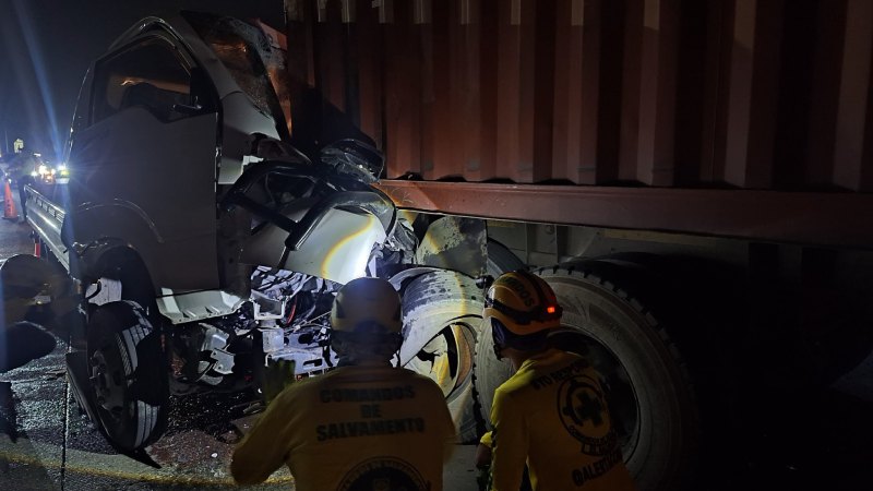 Socorristas evalúan el camión accidentado. Foto / Comandos de Salvamento