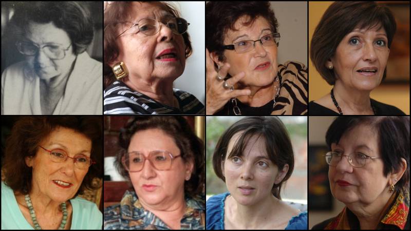 Arriba: Julia Díaz (i), Rosa Mena Valenzuela, Licry Bicard y Negra Álvarez. Abajo: Nicole Schwartz (i), María Kahn, Verónica Vides y Conchita Kuny Mena.  / 
