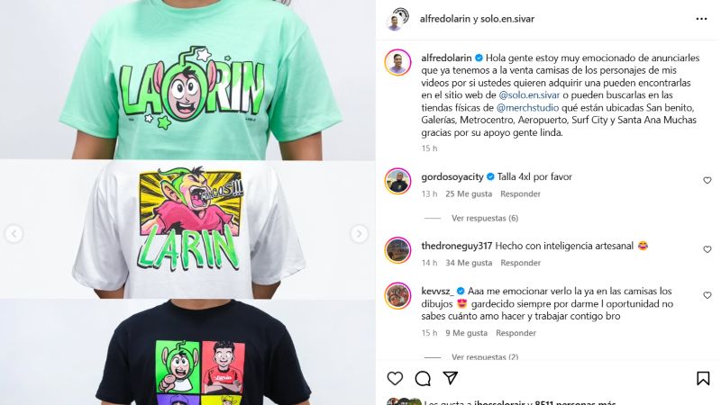 Alfredo Larín lanzó una línea de camisetas con sus personajes.