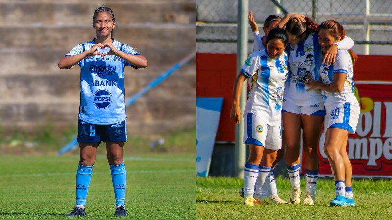 Paola Calderón de Alianza Women y las jugadoras de Municipal Limeño celebran goles en la fecha 9. Foto: Cortesía Alianza Women y Municipal Limeño