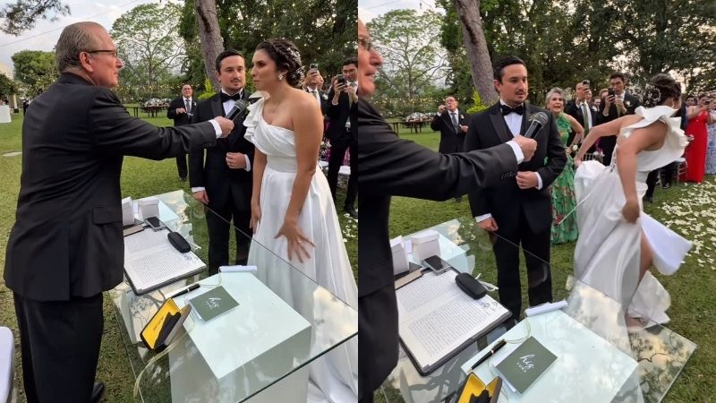 Juanjo Llovera y Kathya Vásquez replicaron el viral meme de la novia peruana abandonando a su prometido en el altar.   / 