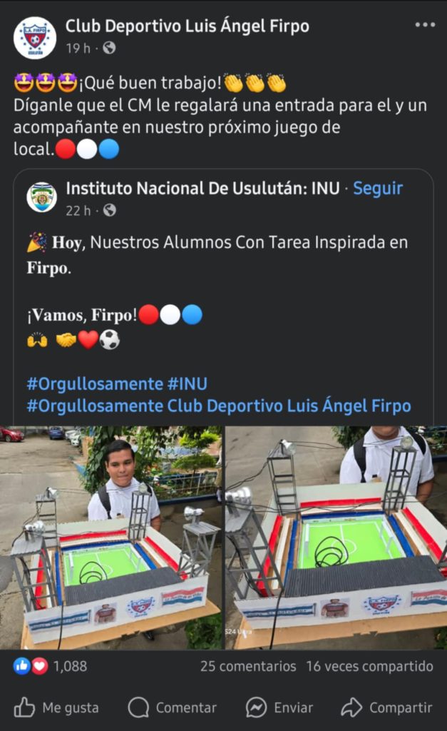 Firpo alumno maqueta estadio Usulutan