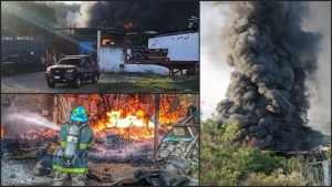 El incendio se propagó a gran parte del inmueble en el que funcionaba el taller. Foto: Cuerpo de Bomberos/Redes Sociales