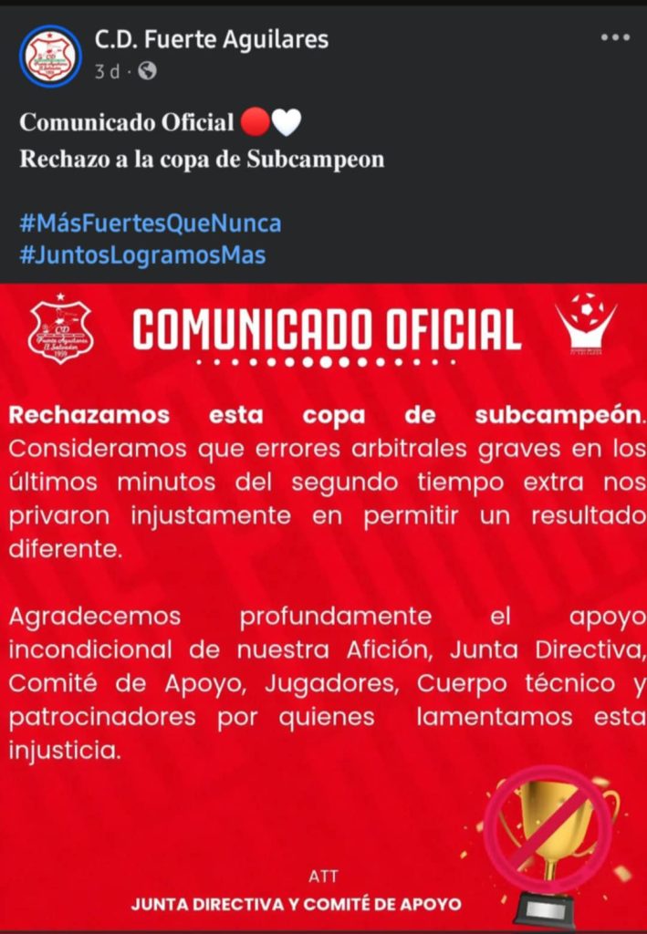 Fuerte Aguilares Zacatecoluca final Segunda Division Comunicado 02