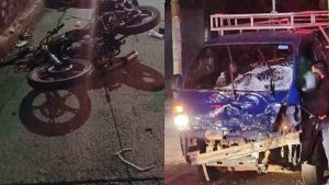 En el accidente de tránsito estuvieron involucrados una motocicleta y un camión. Foto EDH / Cortesía.