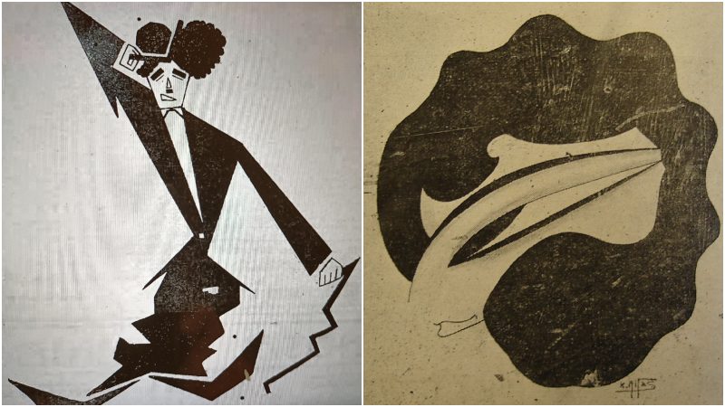 1. El vagabundo Charlot (Charles Chaplin), por K-ñitas. 2. La escritora salvadoreña Lilian Serpas (1905-1985), por K-ñitas.