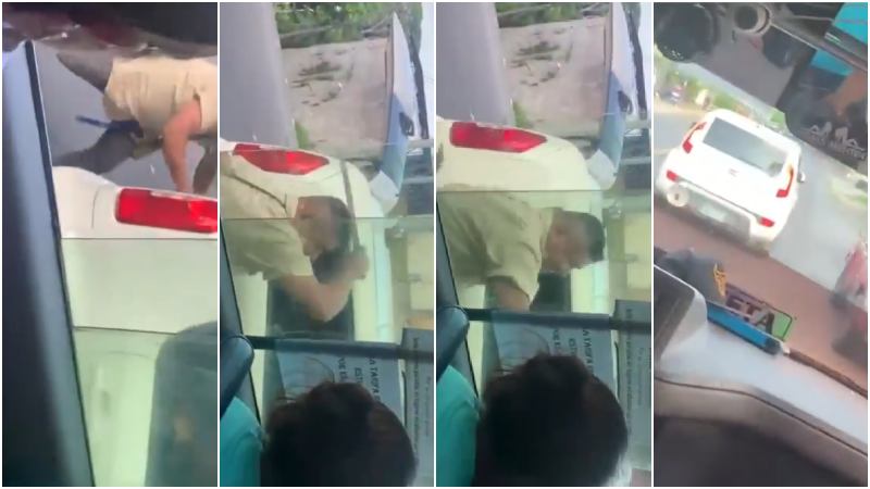 El hombre fue grabado cuando sacó el corvo y dañó la unidad. Foto EDH / Cortesía PNC.