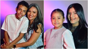 Fátima Calderón junto a su hijo Gerardito y Karla González al lado de la bella Camila.