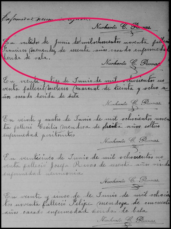 Causa de muerte de Francisco Menéndez