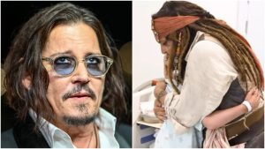Johnny Depp visitó a pacientes del Hospital Infantil Niño Jesús en Madrid vestido de Jack Sparrow.