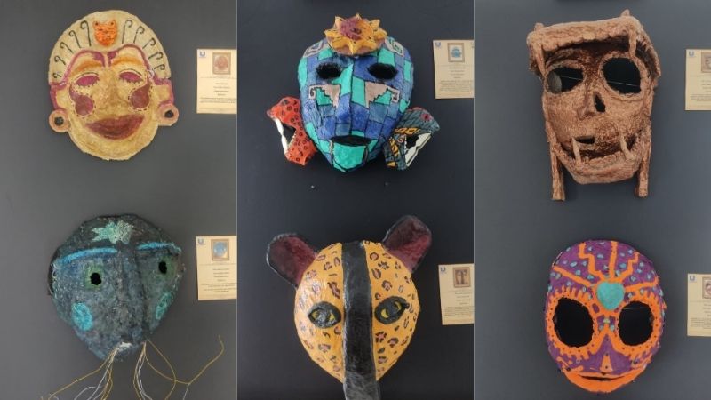 Las máscaras elaboradas por los estudiantes de la USAM y exhibidas en el Ateneo de El Salvador. / 