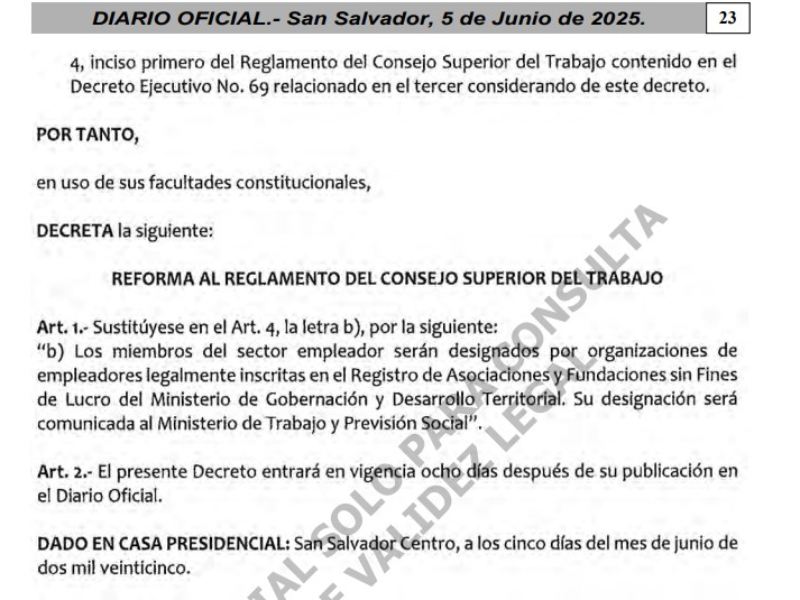 Reforma al reglamento del consejo superior del trabajo